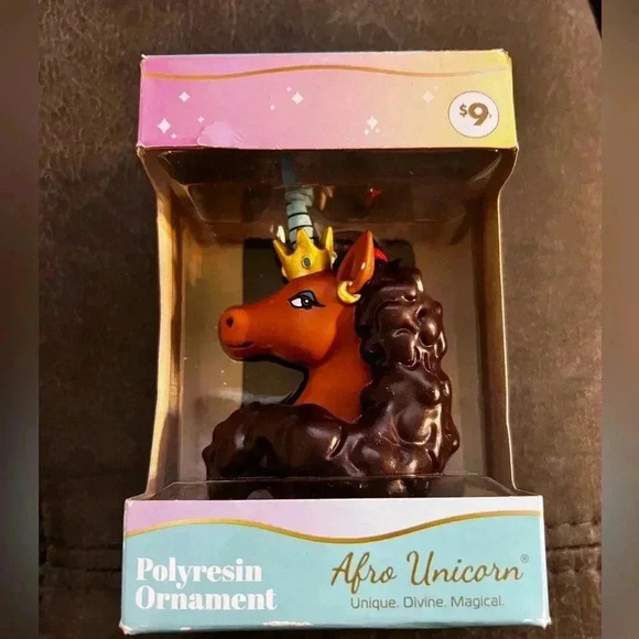 Afro Unicorn  Polyresin Christmas Holiday Ornament - Picture 1 of 5